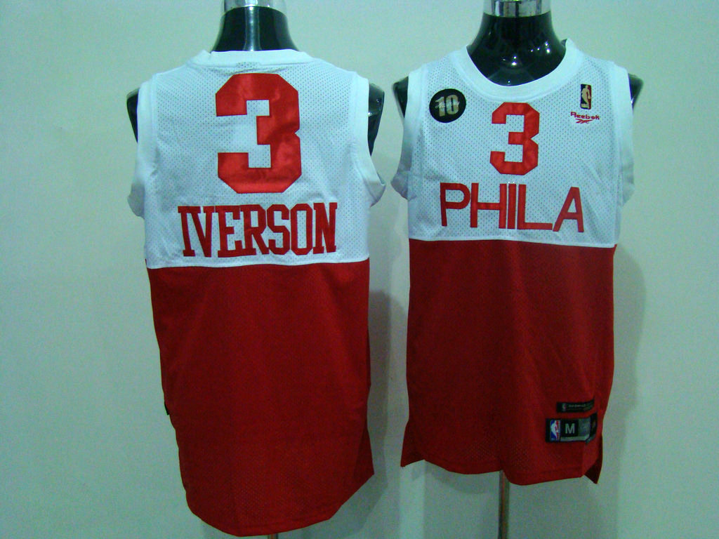 Fashionable and discount NBA 76ers 3 Allen Iverson 10th White-Red Adidas Jerseys